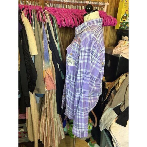 Disney Our Universe Pocahontas Women's Cotton Multicolor Plaid Shirt. Sz M - Picture 9 of 12